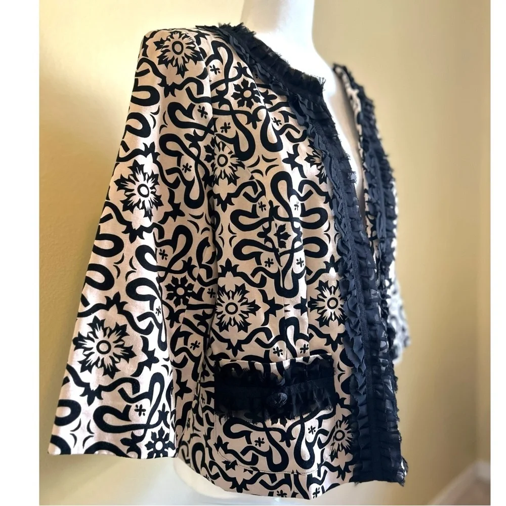 Marisa Christina Evening Blazer Jacket Womans XL Black Beige Floral Pockets Trim - Picture 3 of 16
